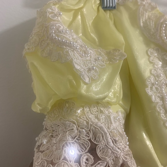 Vintage Kids Beaded Yellow and White Dress - Picture 5 of 12